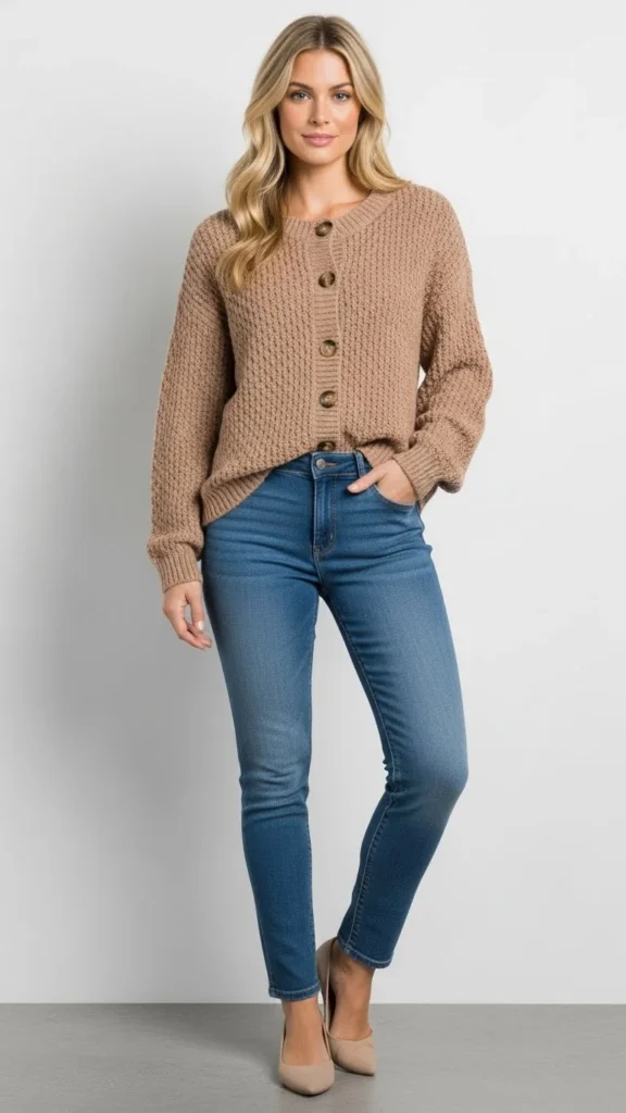 Buttoned Knit Top With Denim