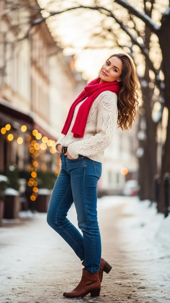 Cable Knit Sweater with Dark Jeans