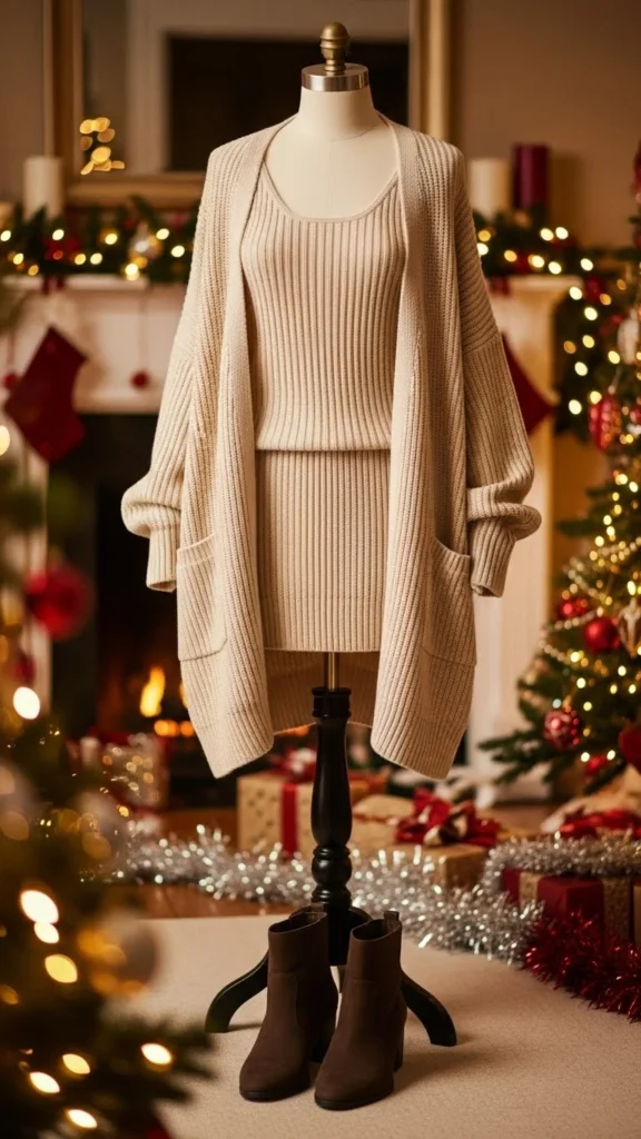 Cardigan Set With Ankle Boots