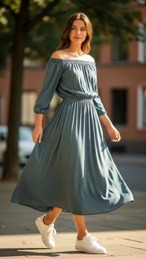 Casual Midi Dress With Sneakers