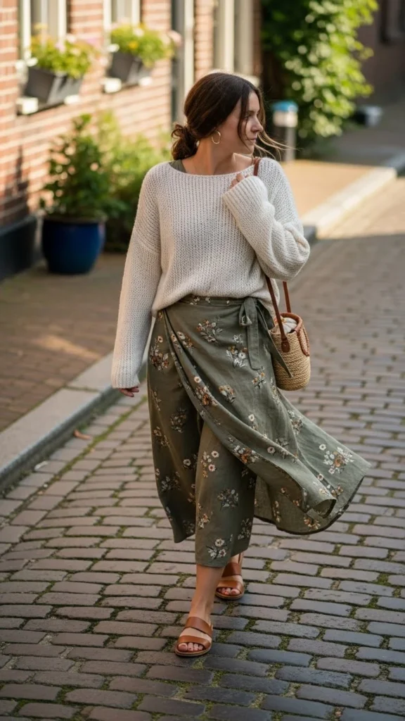 Casual Wrap Skirt With Sweater