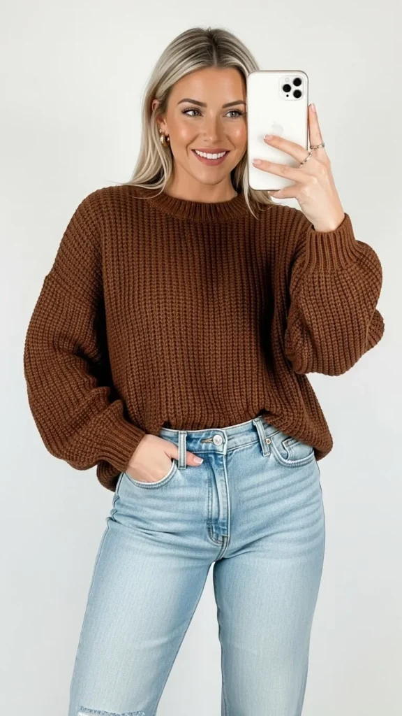 Chocolate Brown Knit With Denim