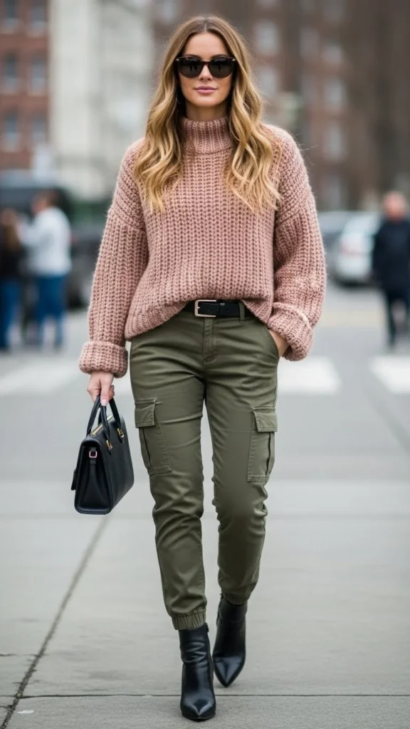 Chunky Knit Sweater With Cargo Pants