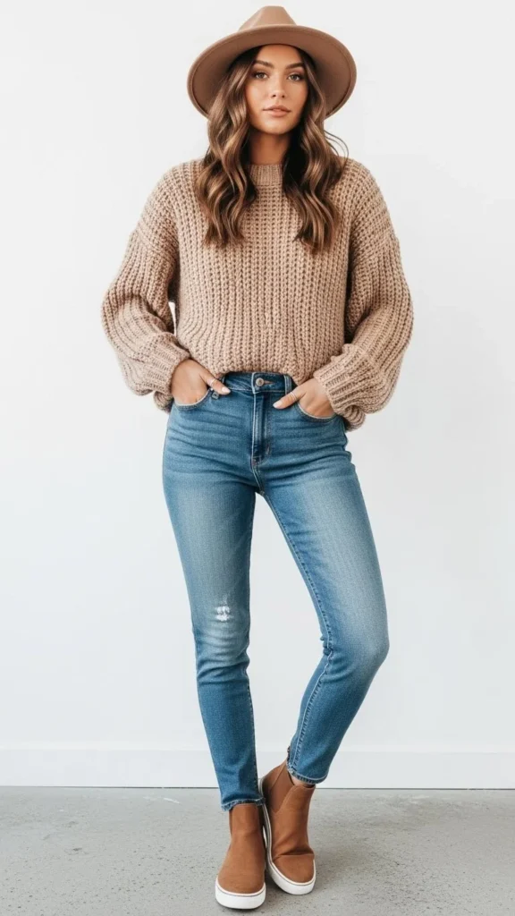 Chunky Knit With Straight Jeans