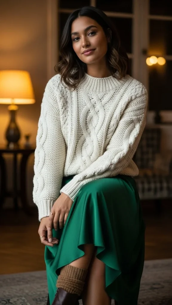 Chunky Sweater with a Satin Skirt