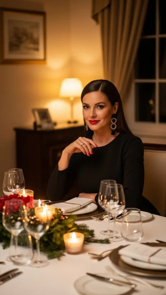 Classic Black Dress With Statement Earrings