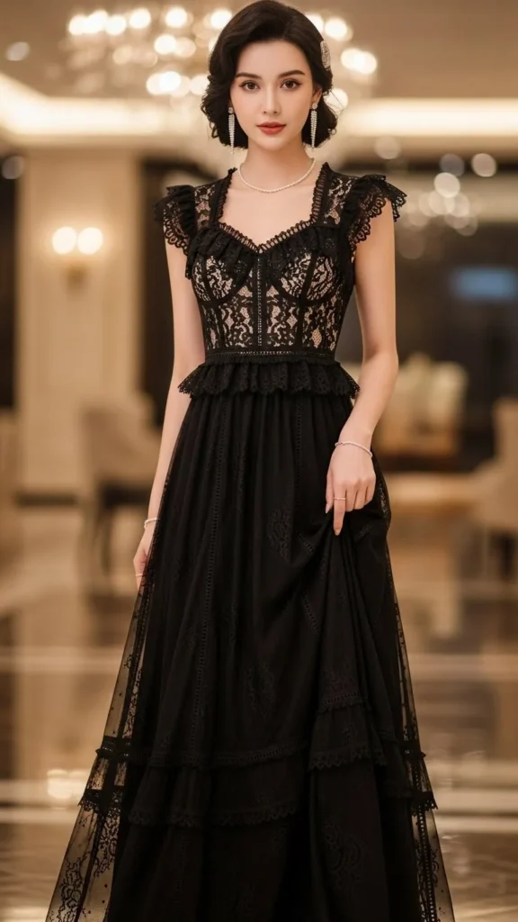 Classic Black Dress with Romantic Detail