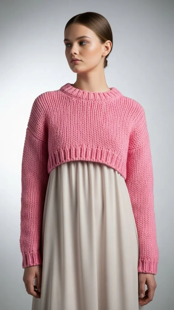 Cropped Pink Sweater Over a Dress