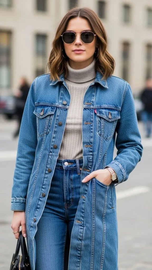 Denim Jacket Layered Under Coat