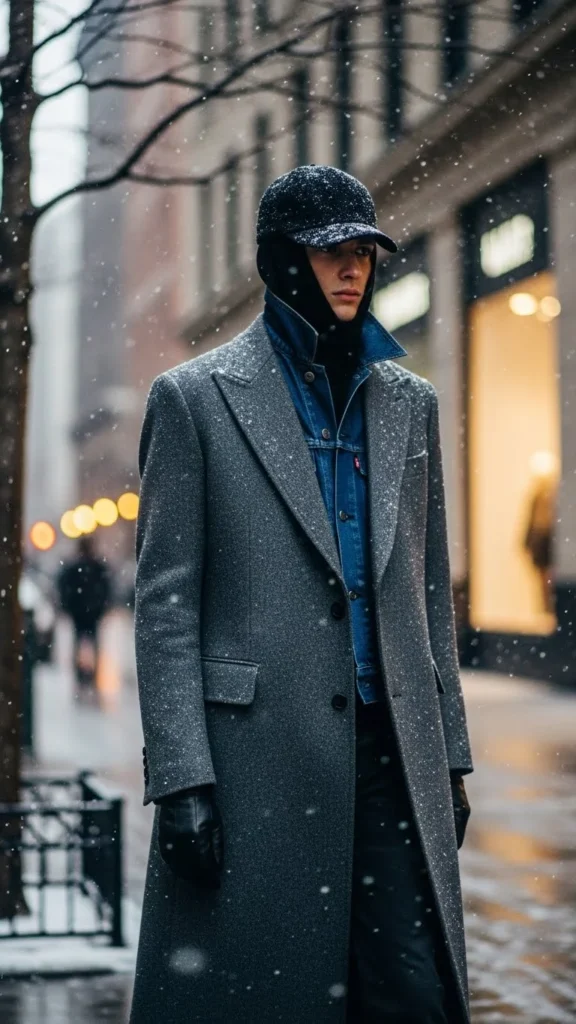 Denim Jacket Under a Long Coat