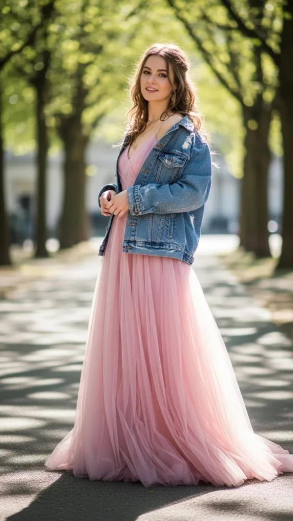 Denim Jacket With Pink Dress