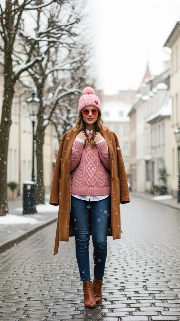 Espresso Brown Coat with Soft Pink Layers