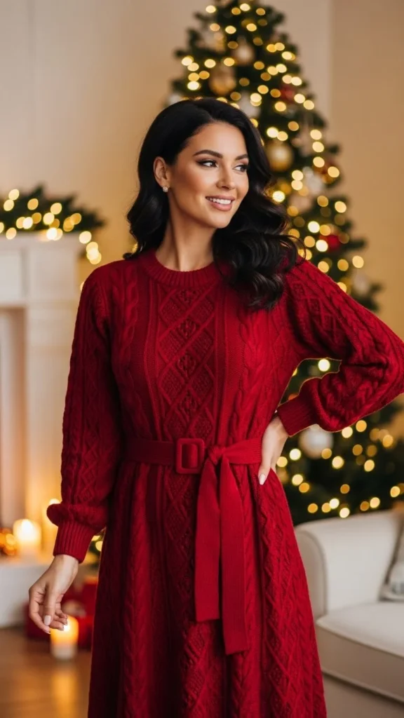 Festive Knit Dress with Belt
