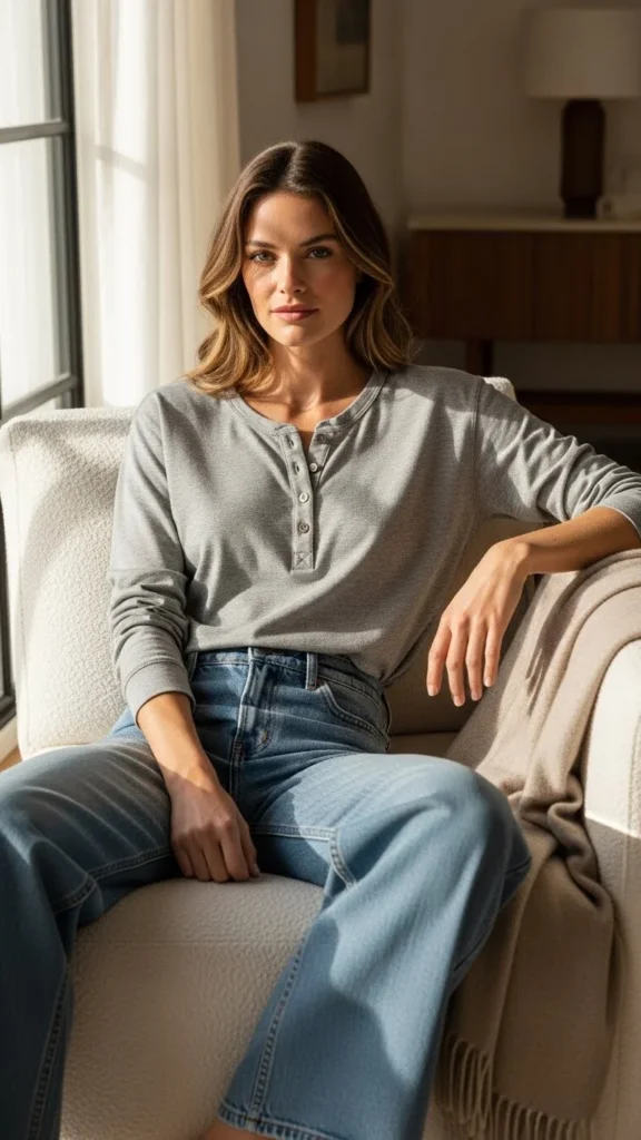 Henley Top With Relaxed Denim