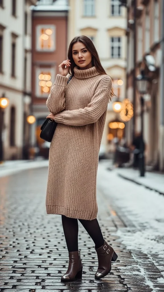 Knit Dress With Tights and Boots