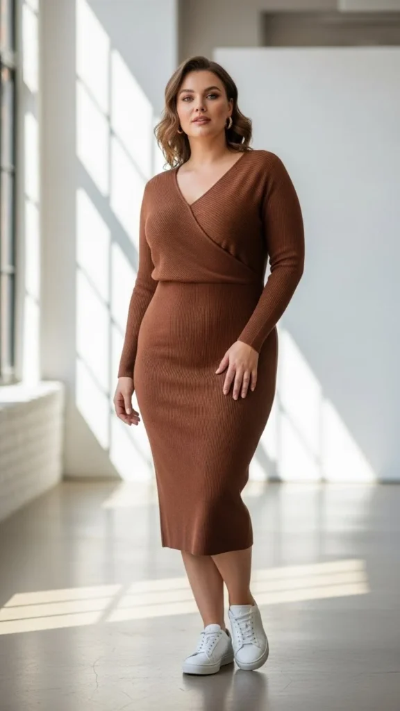 Knit Midi Dress With Sneakers