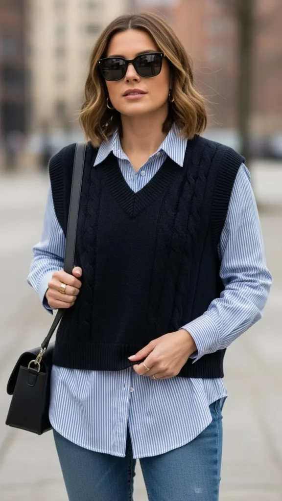 Knit Vest Over Button Shirt