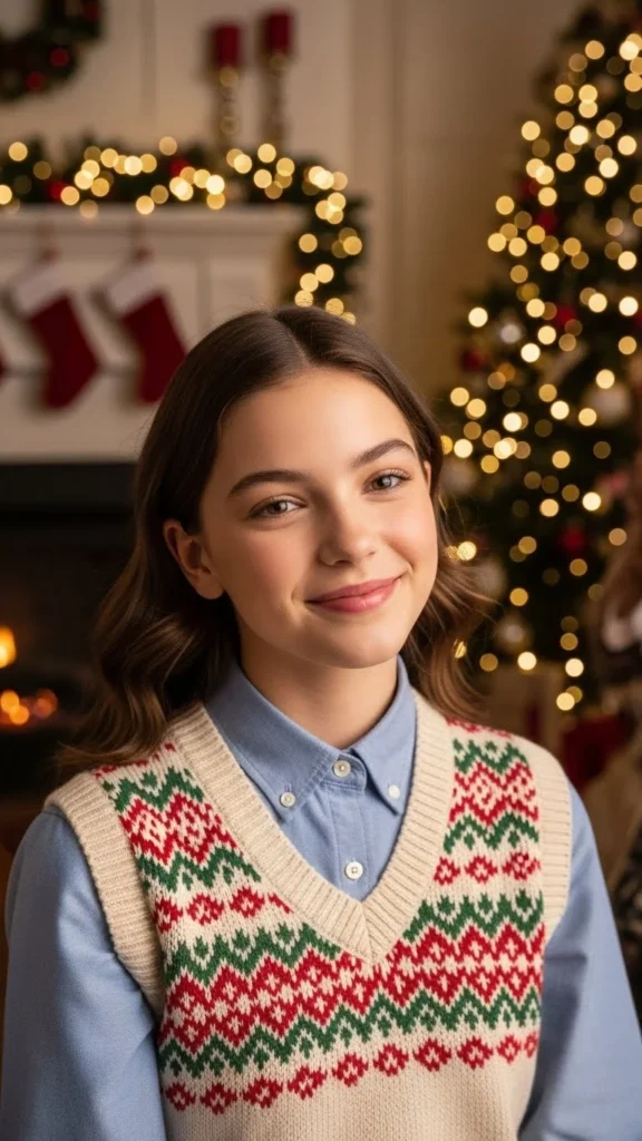 Knit Vest Over Button Shirt