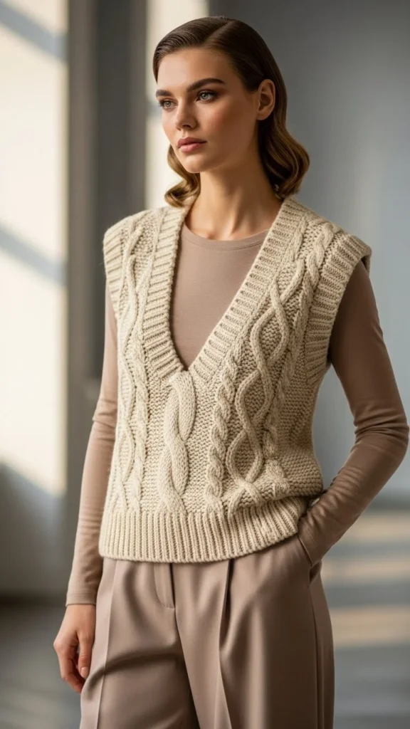 Knit Vest Over Long Sleeve Tee