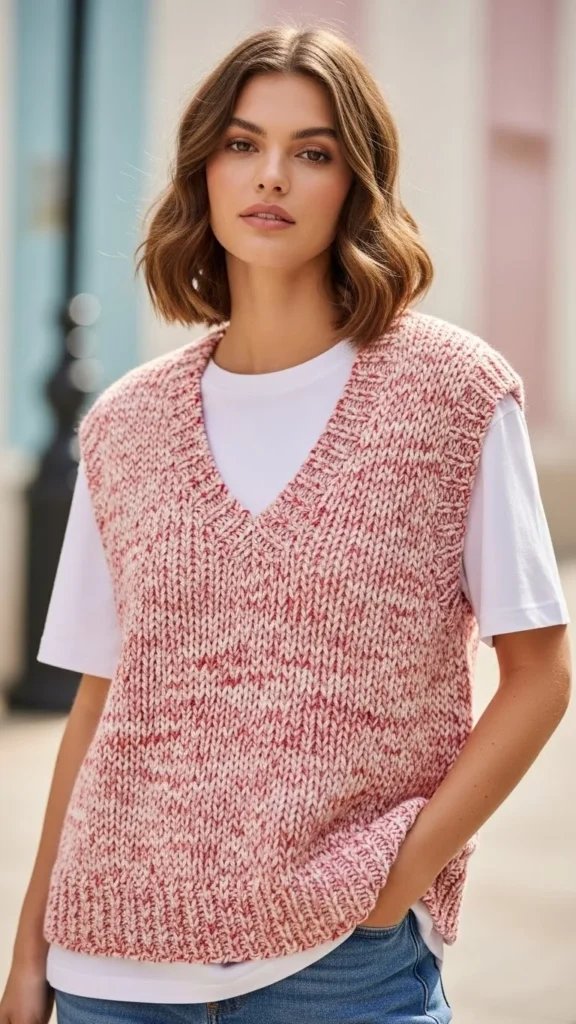 Knit Vest Over White Tee