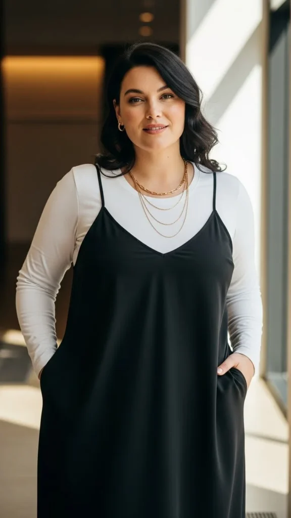 Layered Dress Over Long-Sleeve Tee