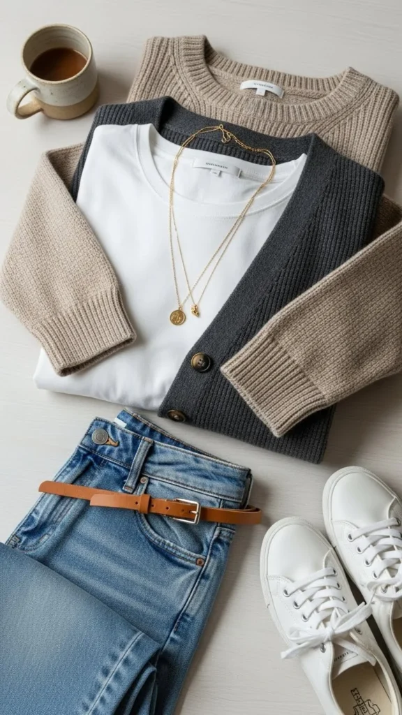 Layered Neutrals With Simple Accessories