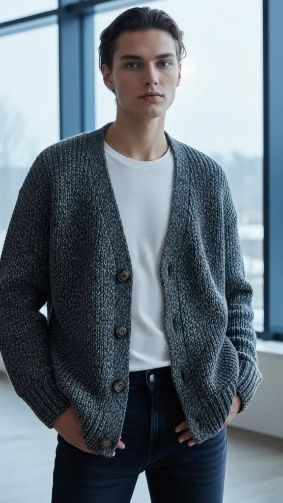 Layered Tee Under Knit Cardigan