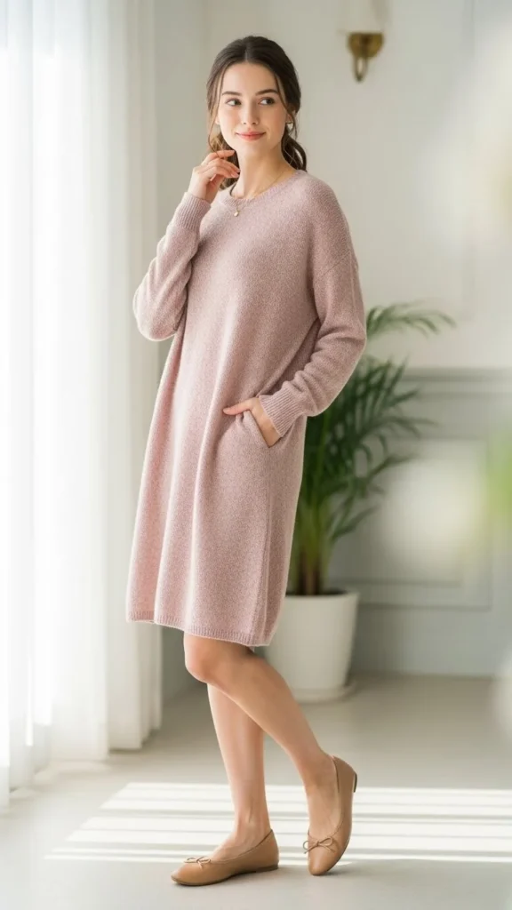 Lightweight Sweater Dress With Flats