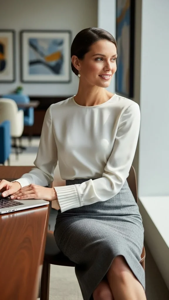 Long Sleeve Blouse With Wool Skirt