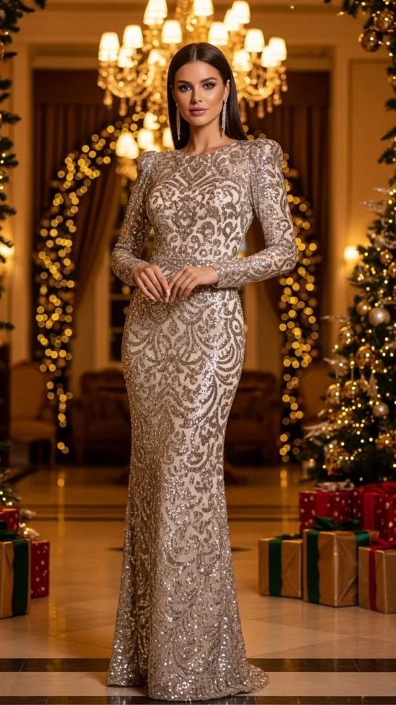 Long Sleeve Sequin Dress