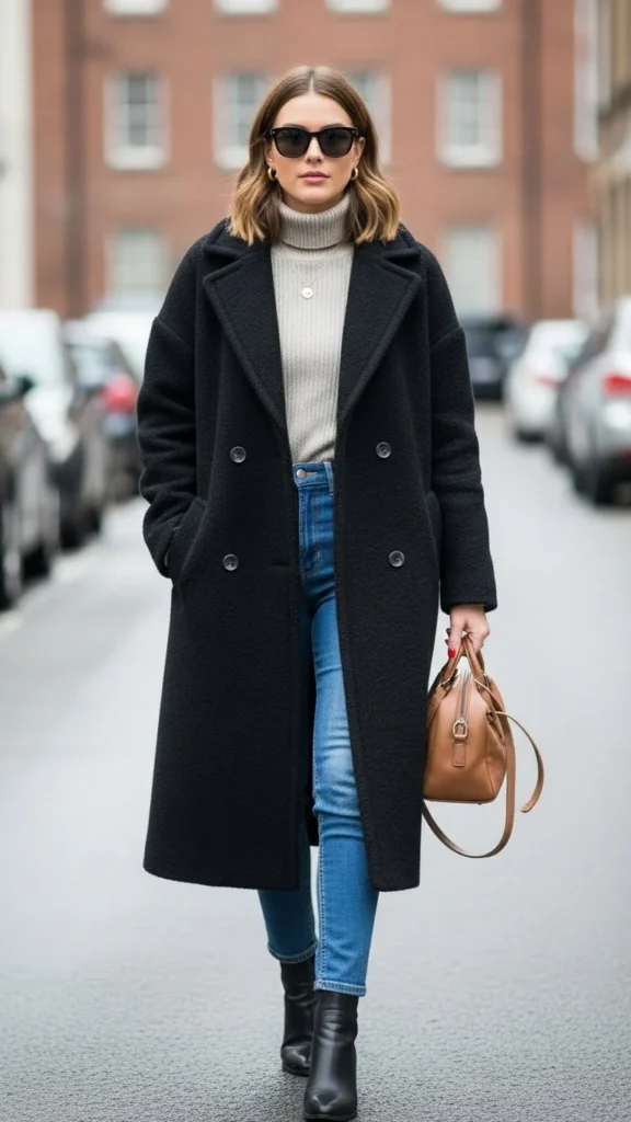 Long Wool Coat With Simple Base Layers