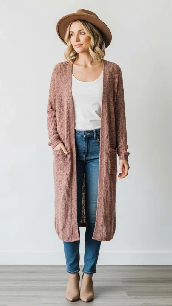 Longline Cardigan With Tank and Jeans