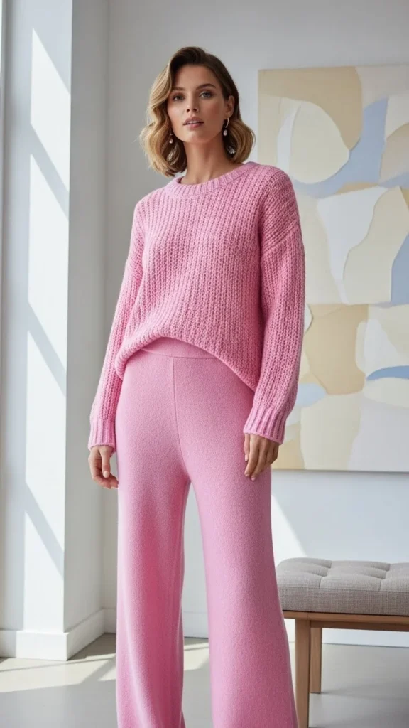 Matching Pink Knit Set for Comfort