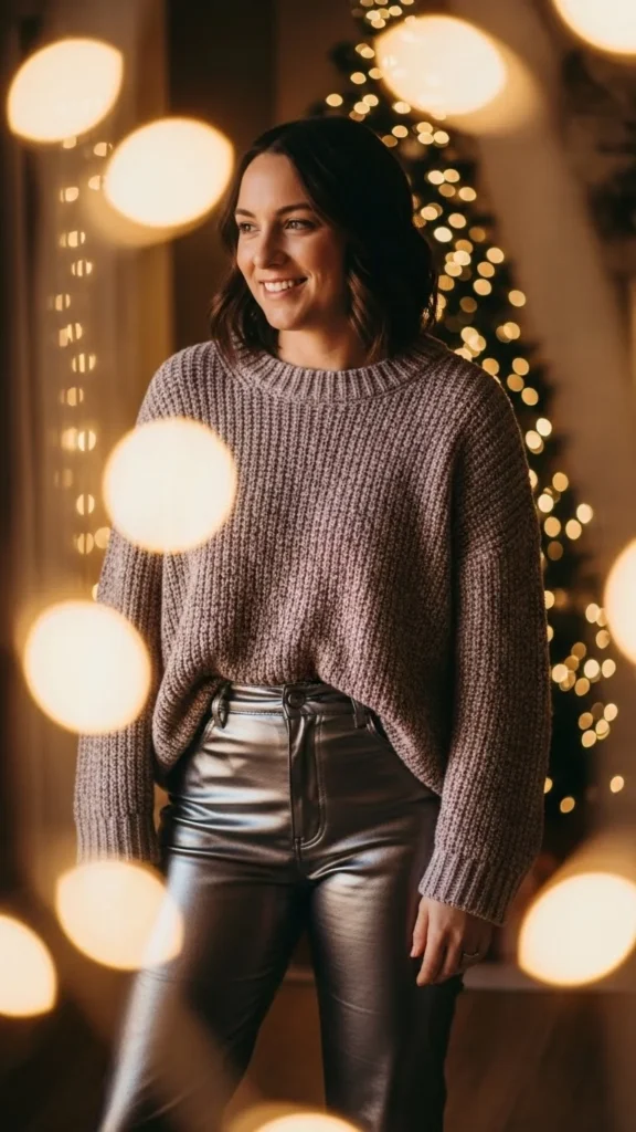 Metallic Pants & Cozy Sweater