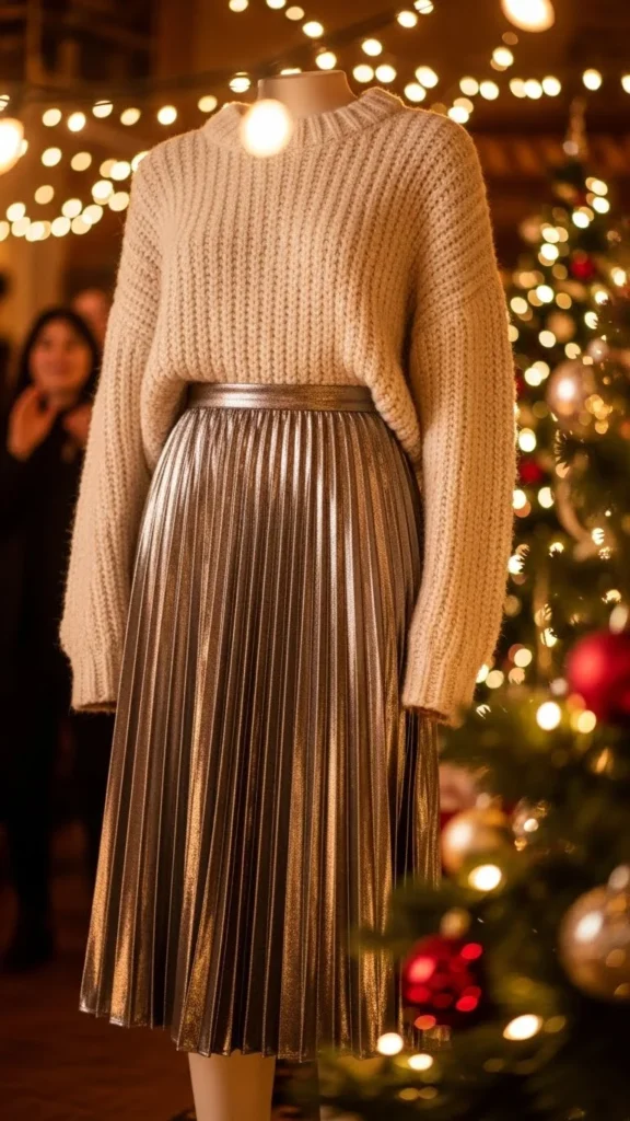 Metallic Skirt With Cozy Sweater