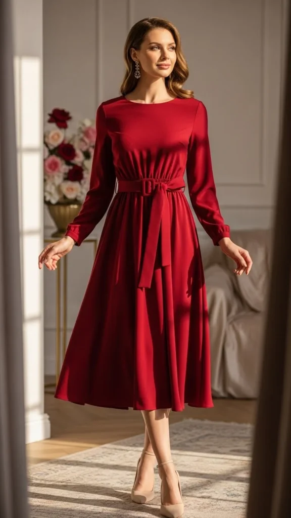 Midi Dress with Simple Belt