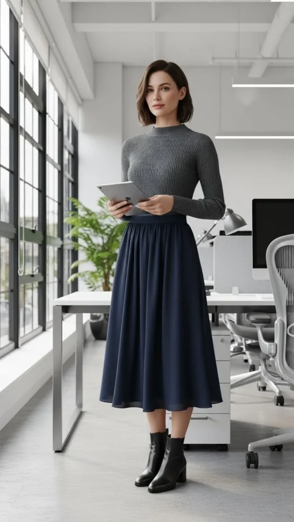 Midi Skirt With Knit Top