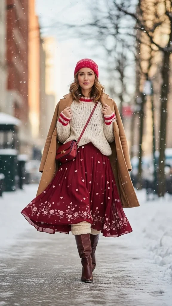 Midi Skirt with Fleece-Lined Tights