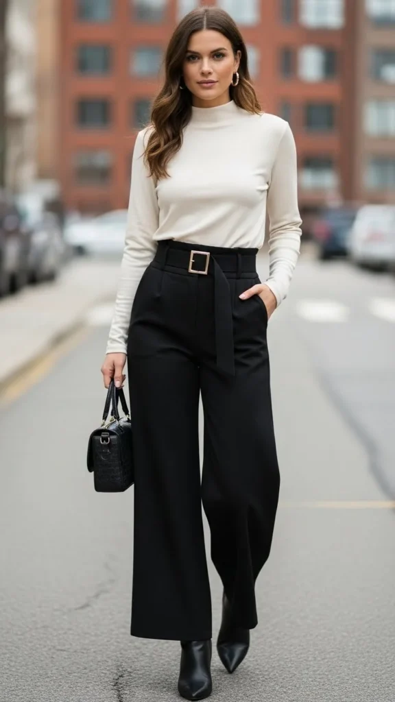 Mock Neck Top With Wide Pants