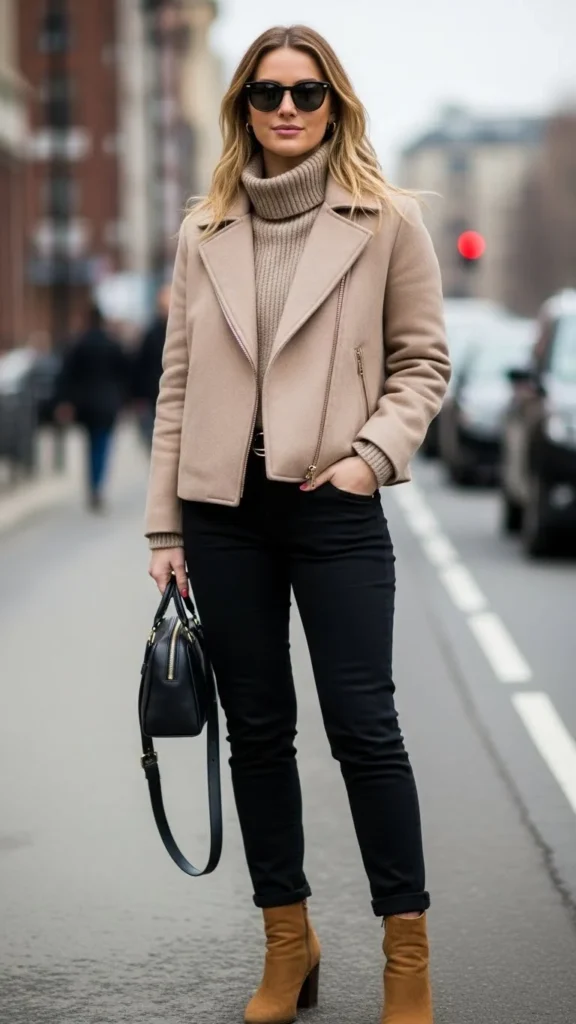 Monochrome Beige Street Look