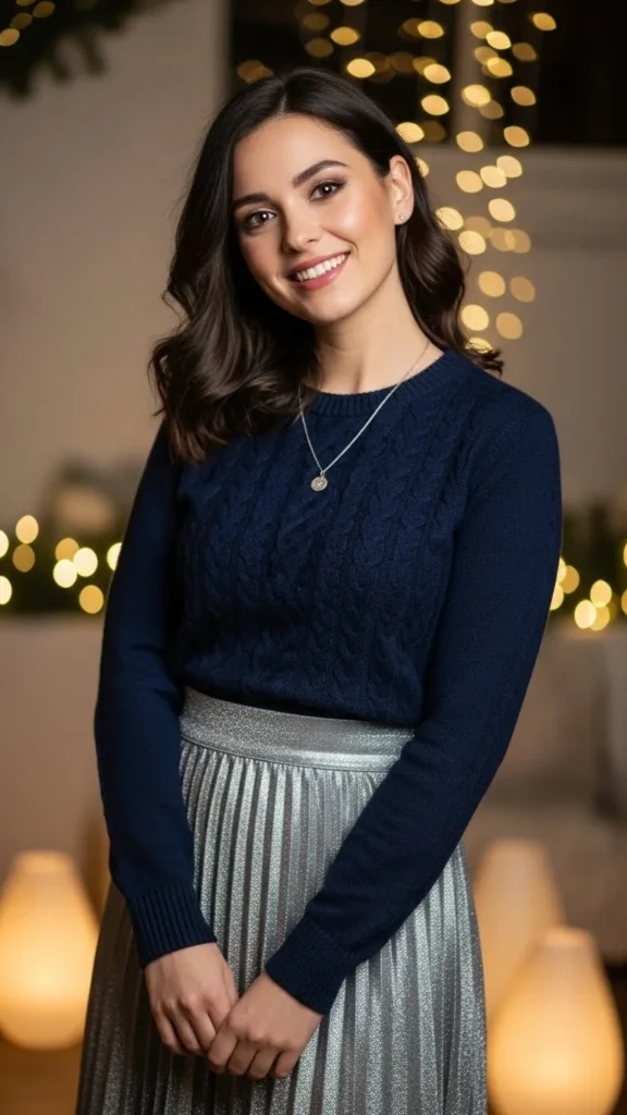 Navy Sweater With a Silver Skirt