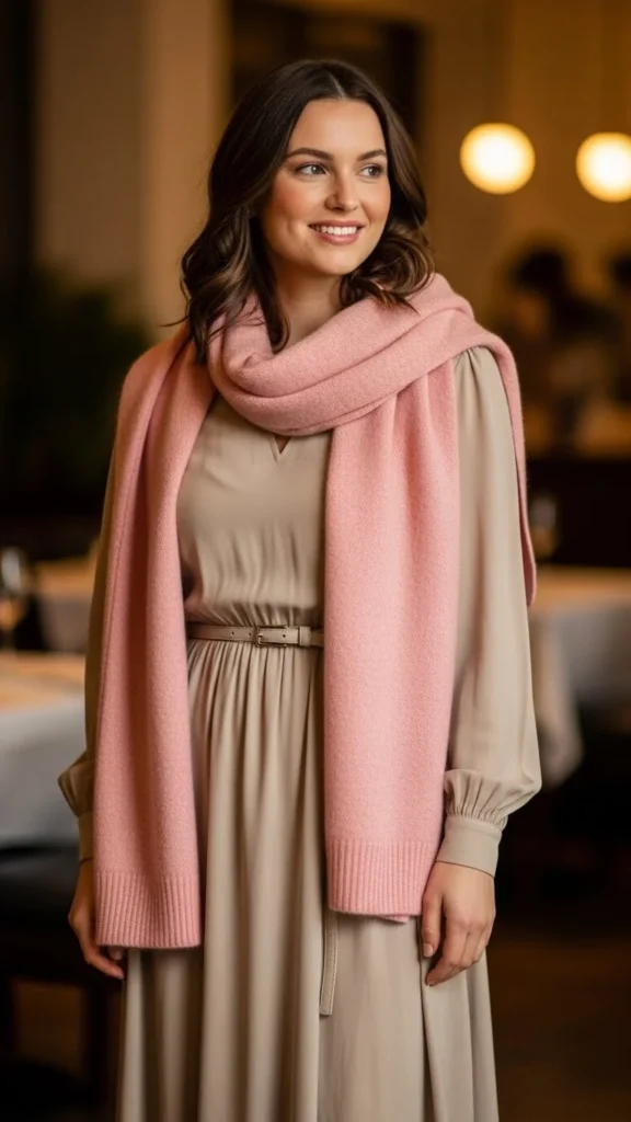 Neutral Dress With Soft Scarf