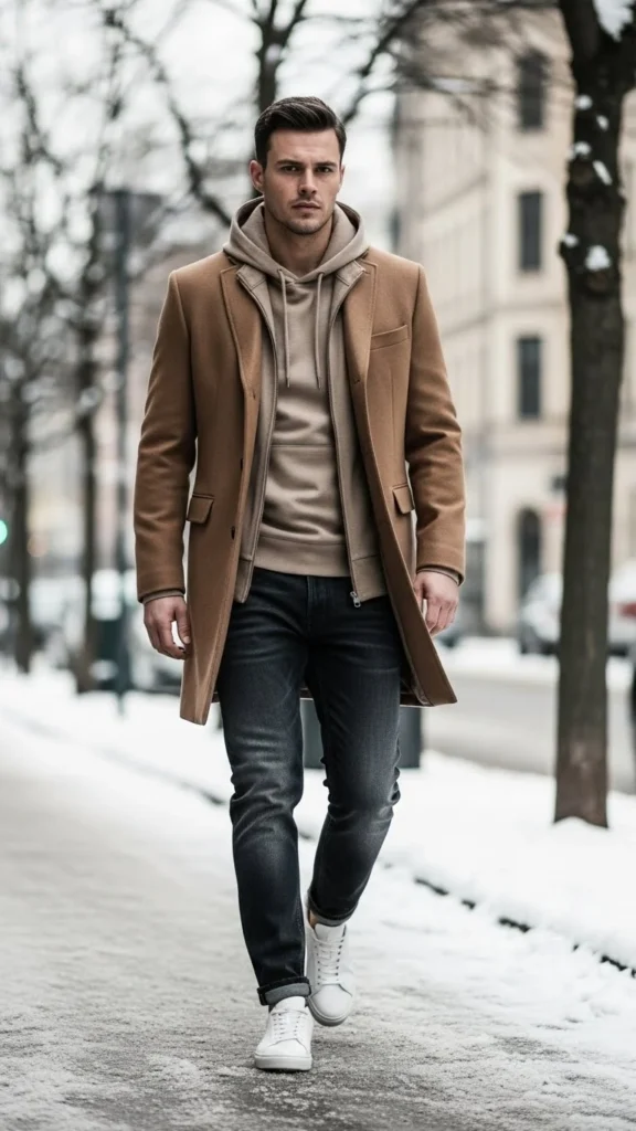 Neutral Hoodie With Tailored Coat