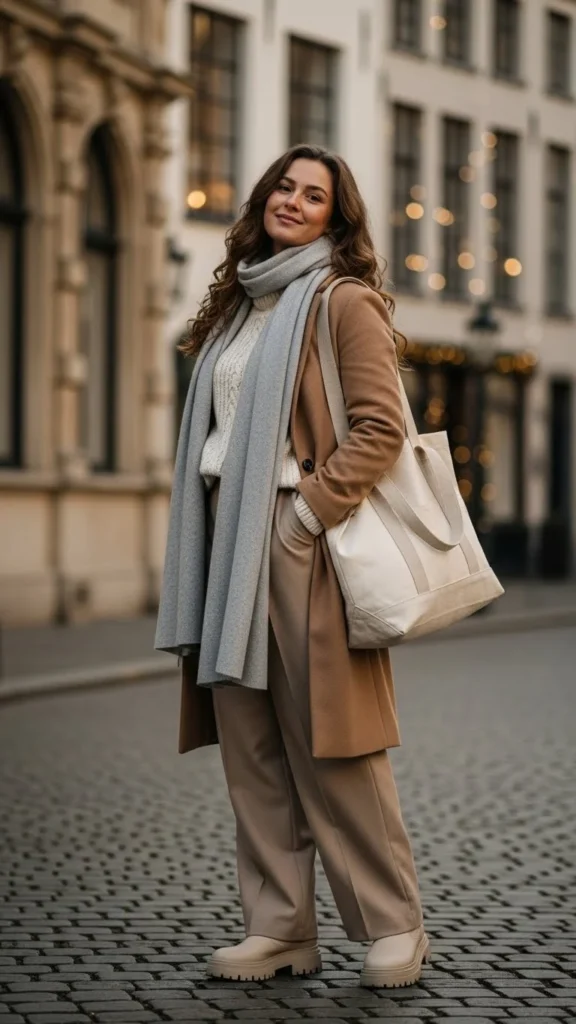 Neutral Layers With Canvas Tote