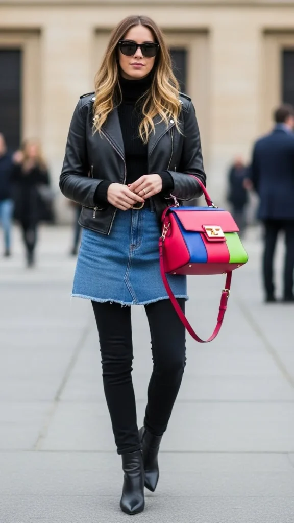 Neutral Layers With Pop Color Bag