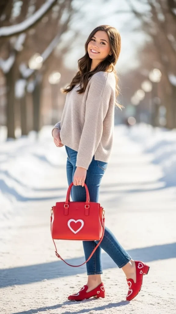 Neutral Outfit with Heart Accessories