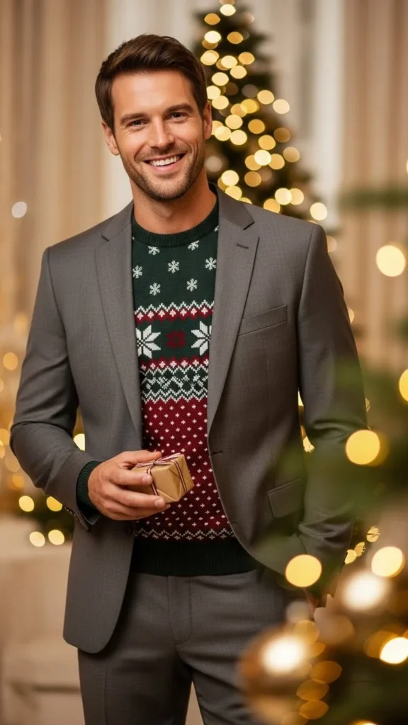 Neutral Suit With Festive Top