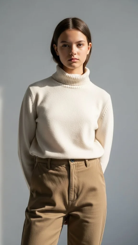 Neutral Turtleneck With Relaxed Pants
