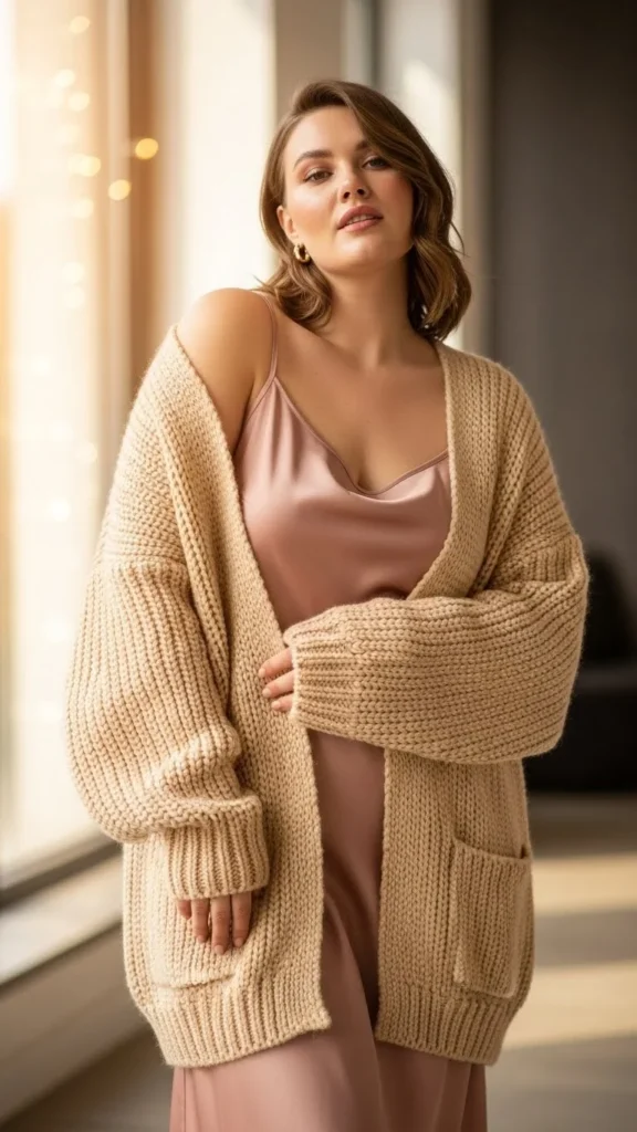 Oversized Cardigan With Slip Dress