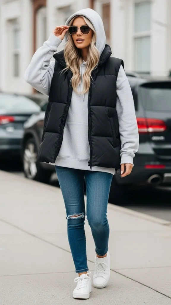 Oversized Hoodie With Puffer Vest
